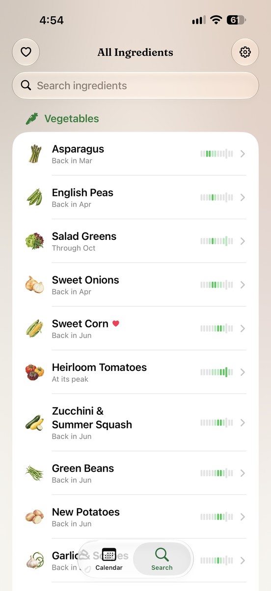 Peach & Pea search: browse vegetables and their seasonal windows