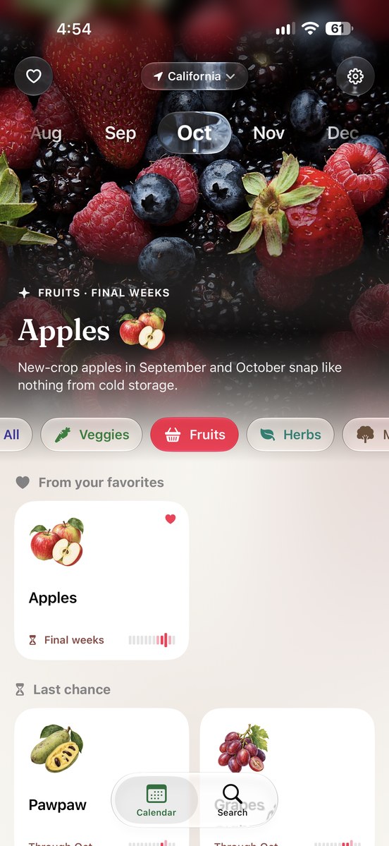 Peach & Pea: Fruit calendar with apples and favorites