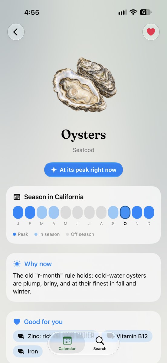 Peach & Pea: Oysters season and ingredient details