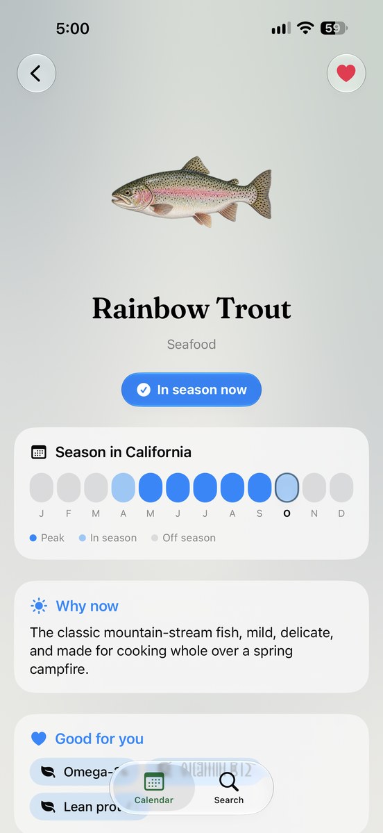 Peach & Pea: Rainbow trout season and ingredient details