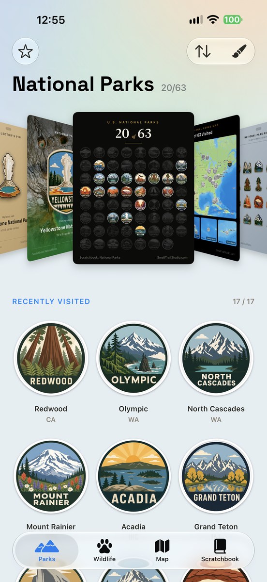 Scratchbook: national parks collection with posters and round park badges