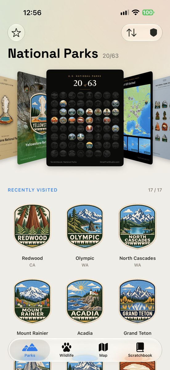 Scratchbook: national parks collection with posters and embroidered park patches