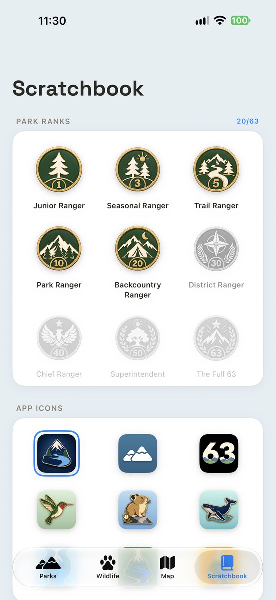 Scratchbook: Park ranger ranks and collectible alternate app icons